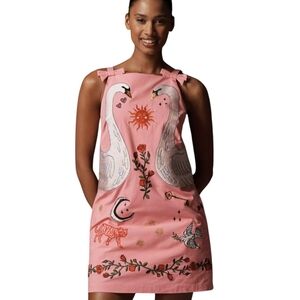 NWT Anthropologie Embroidered Mini Shift Dress | M | Valentine's Day Hearts Pink